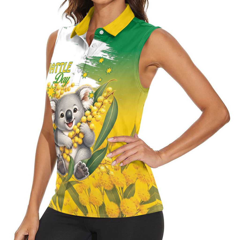 Australia Wattle Day Personalised Women Sleeveless Polo Shirt Acacia Pycnantha Cute Koala