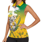 Australia Wattle Day Personalised Women Sleeveless Polo Shirt Acacia Pycnantha Cute Koala