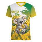 Australia Wattle Day Personalised Women V-Neck T-Shirt Acacia Pycnantha Cute Koala