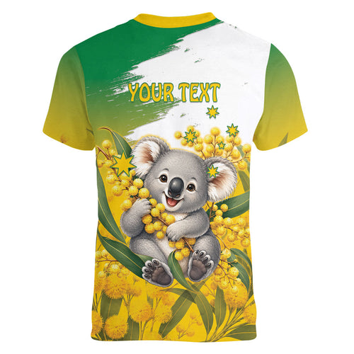 Australia Wattle Day Personalised Women V-Neck T-Shirt Acacia Pycnantha Cute Koala