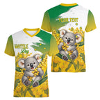 Australia Wattle Day Personalised Women V-Neck T-Shirt Acacia Pycnantha Cute Koala