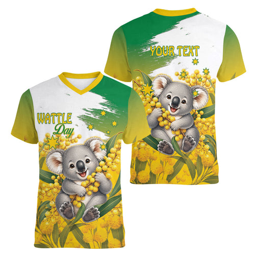 Australia Wattle Day Personalised Women V-Neck T-Shirt Acacia Pycnantha Cute Koala