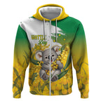 Australia Wattle Day Personalised Zip Hoodie Acacia Pycnantha Cute Koala
