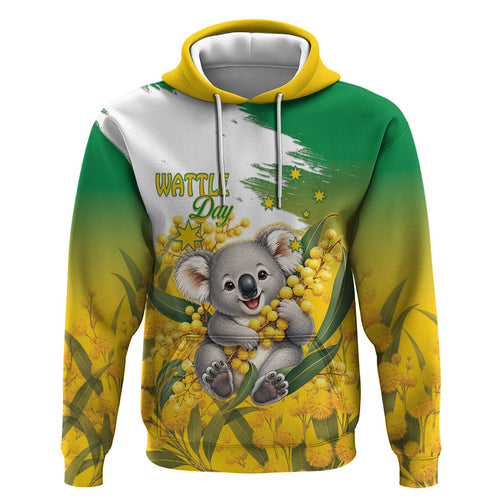 Australia Wattle Day Personalised Zip Hoodie Acacia Pycnantha Cute Koala