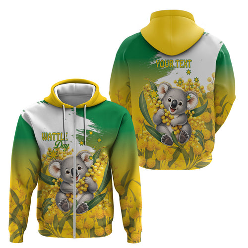 Australia Wattle Day Personalised Zip Hoodie Acacia Pycnantha Cute Koala
