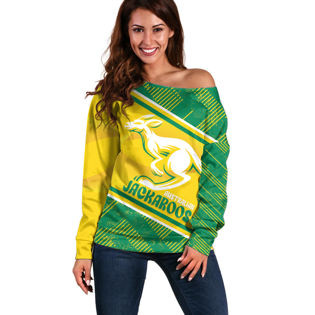 Personalised Jackaroos Bowls Australia Off Shoulder Sweater National Color Sporty Style