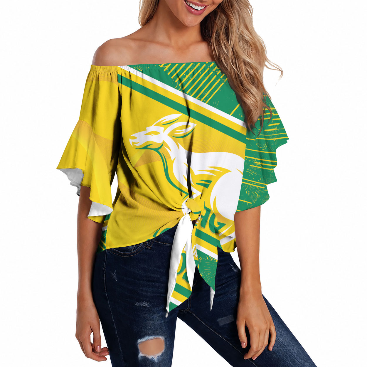 Personalised Jackaroos Bowls Australia Off Shoulder Wrap Waist Top National Color Sporty Style