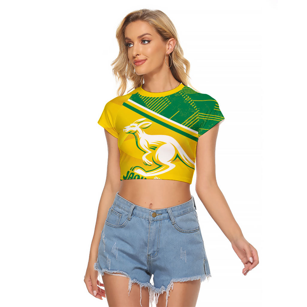Personalised Jackaroos Bowls Australia Raglan Cropped T Shirt National Color Sporty Style