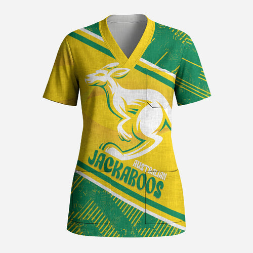 Personalised Jackaroos Bowls Australia Scrub Top National Color Sporty Style