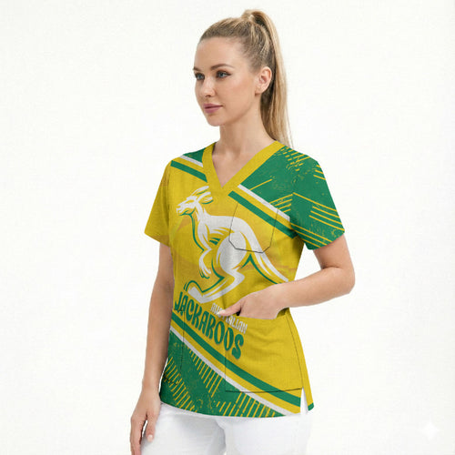 Personalised Jackaroos Bowls Australia Scrub Top National Color Sporty Style