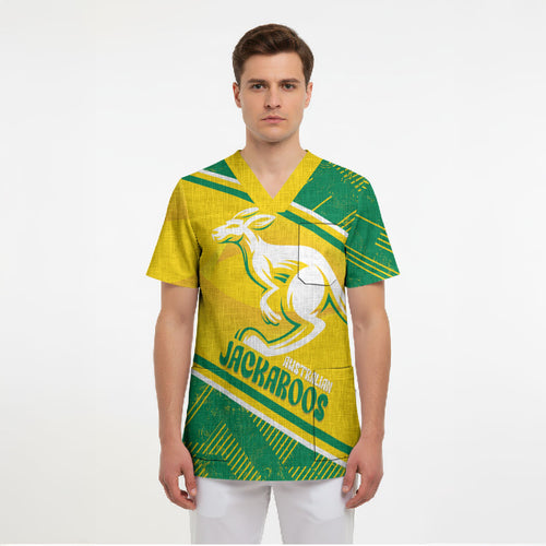 Personalised Jackaroos Bowls Australia Scrub Top National Color Sporty Style