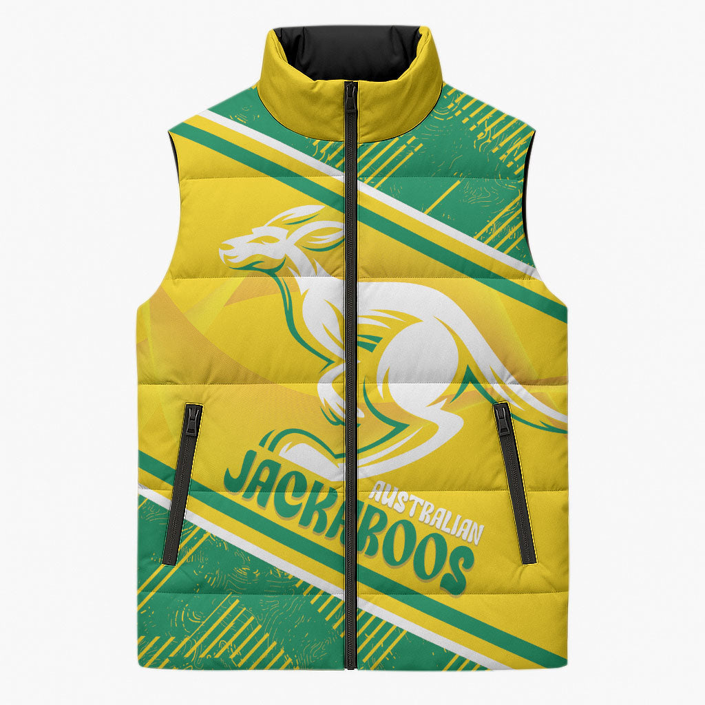 Personalised Jackaroos Bowls Australia Sleeveless Puffer Jacket National Color Sporty Style