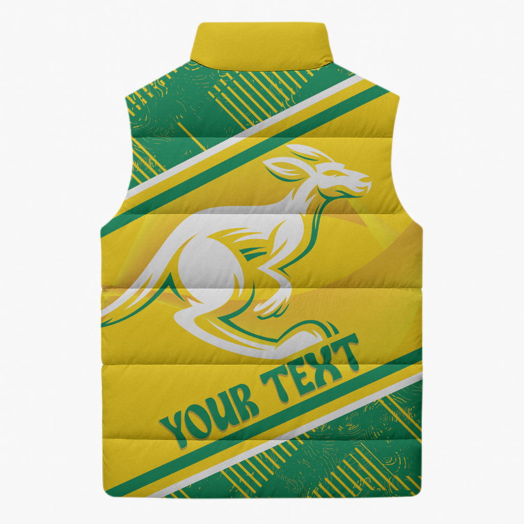 Personalised Jackaroos Bowls Australia Sleeveless Puffer Jacket National Color Sporty Style