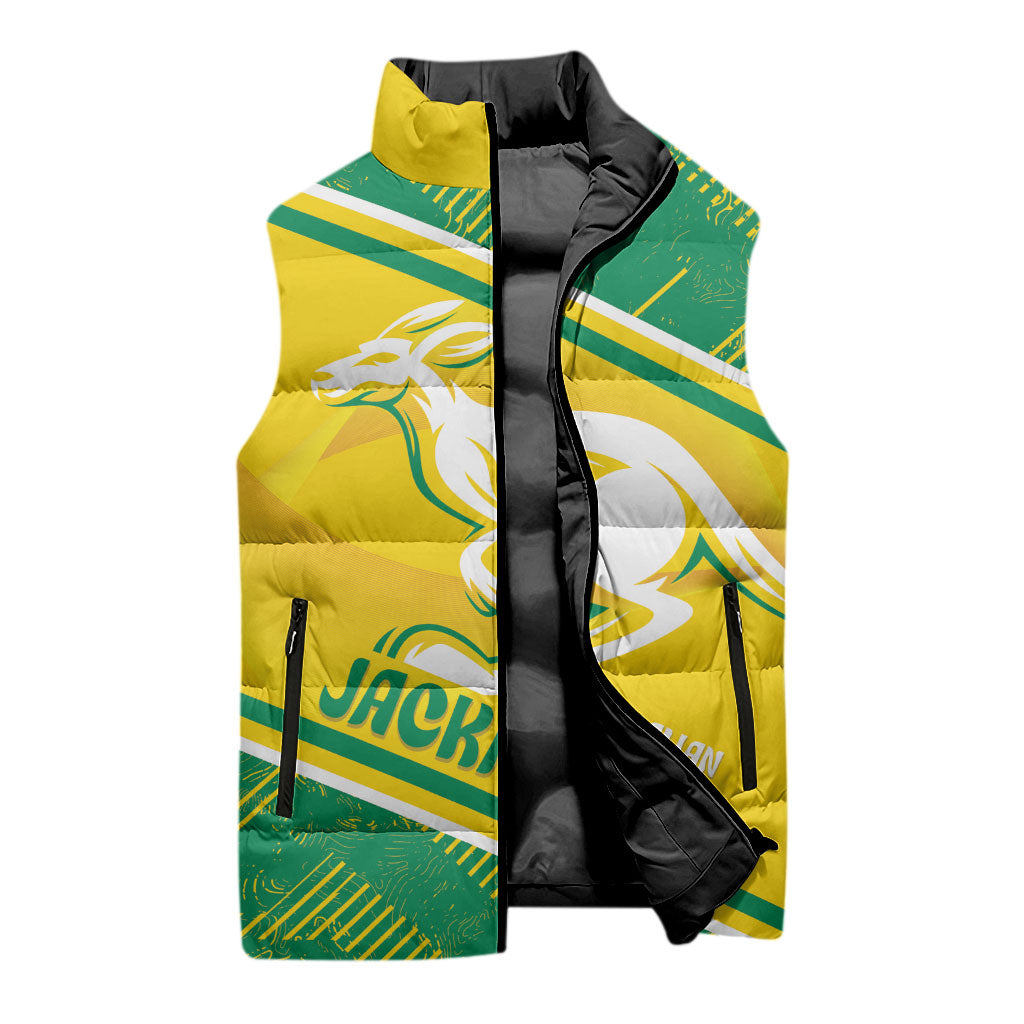 Personalised Jackaroos Bowls Australia Sleeveless Puffer Jacket National Color Sporty Style