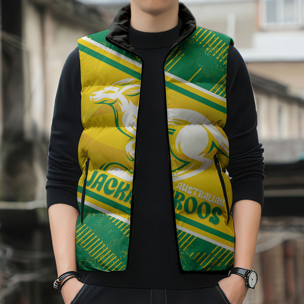 Personalised Jackaroos Bowls Australia Sleeveless Puffer Jacket National Color Sporty Style