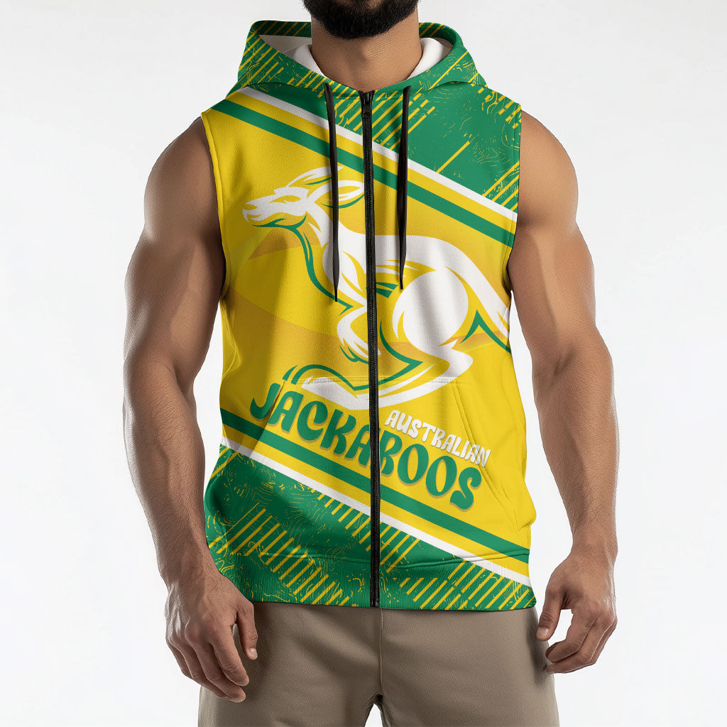 Personalised Jackaroos Bowls Australia Sleeveless Zip Hoodie National Color Sporty Style