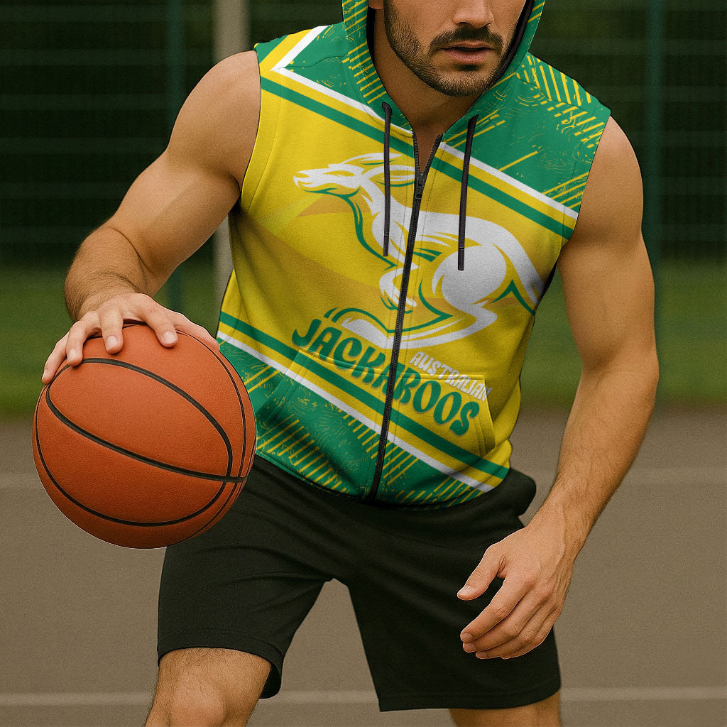 Personalised Jackaroos Bowls Australia Sleeveless Zip Hoodie National Color Sporty Style