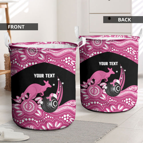 Bowls Australia Breast Cancer Custom Laundry Basket Think Pink Aboriginal Art