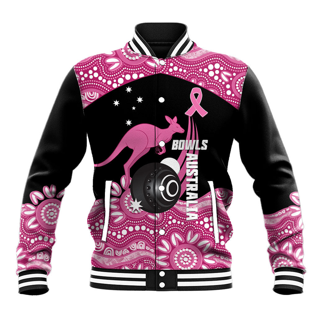 Bowls Australia Breast Cancer Custom Baseball Jacket Think Pink Aboriginal Art