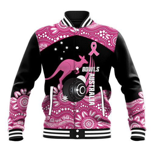 Bowls Australia Breast Cancer Custom Baseball Jacket Think Pink Aboriginal Art