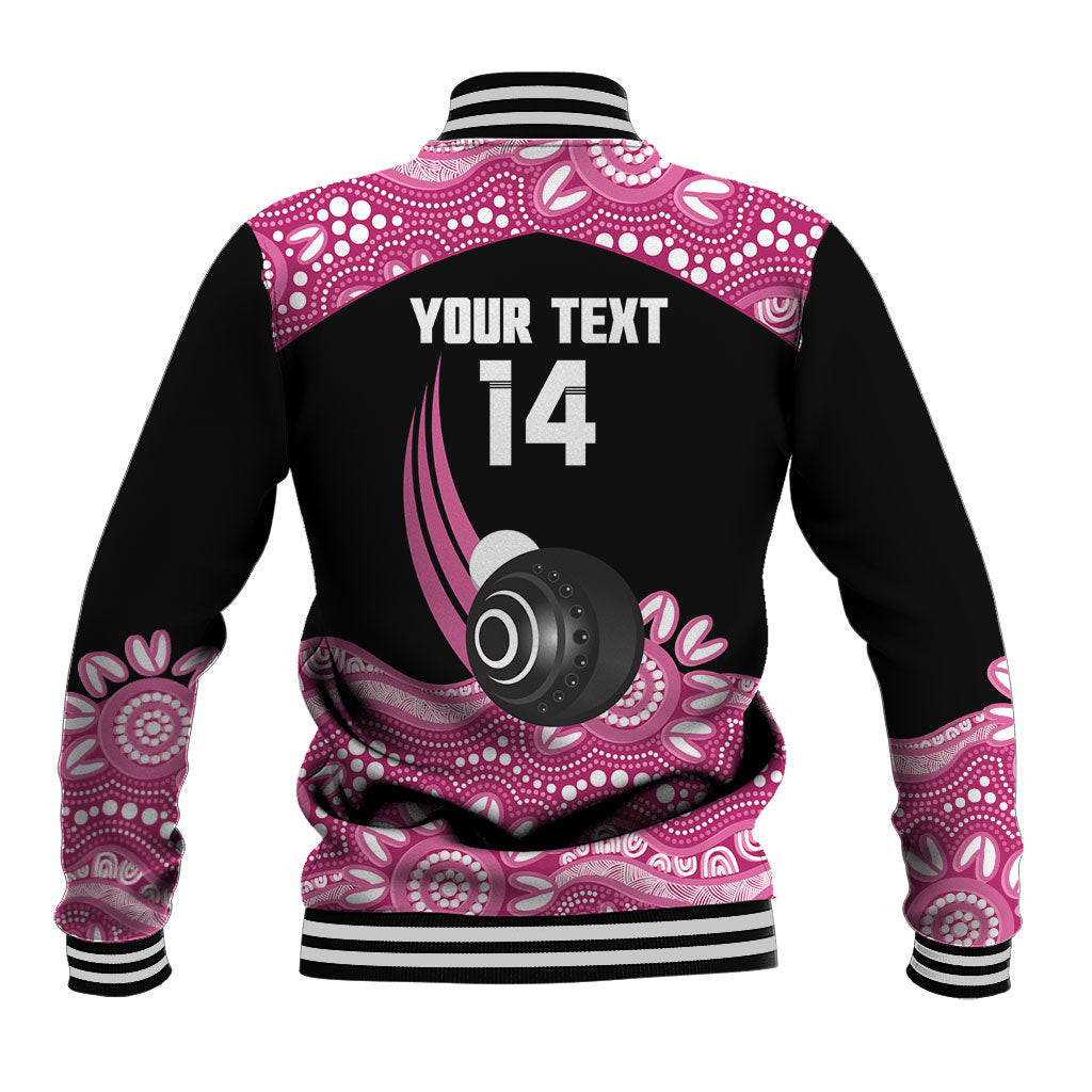 Bowls Australia Breast Cancer Custom Baseball Jacket Think Pink Aboriginal Art