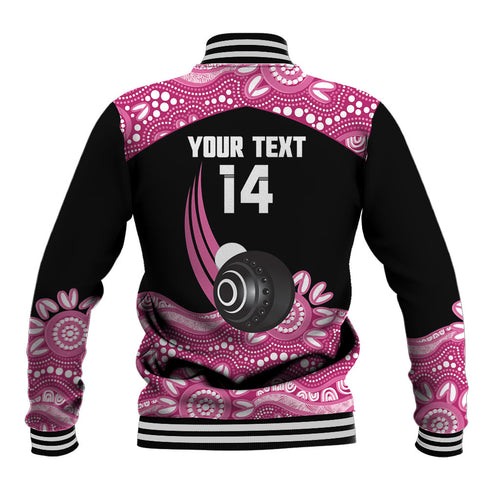 Bowls Australia Breast Cancer Custom Baseball Jacket Think Pink Aboriginal Art