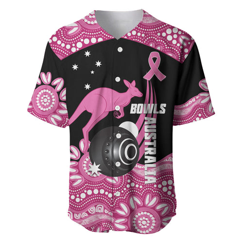 Bowls Australia Breast Cancer Custom Baseball Jersey Think Pink Aboriginal Art
