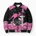Bowls Australia Breast Cancer Custom Bomber Puffer Jacket Think Pink Aboriginal Art