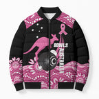 Bowls Australia Breast Cancer Custom Bomber Puffer Jacket Think Pink Aboriginal Art