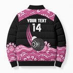 Bowls Australia Breast Cancer Custom Bomber Puffer Jacket Think Pink Aboriginal Art