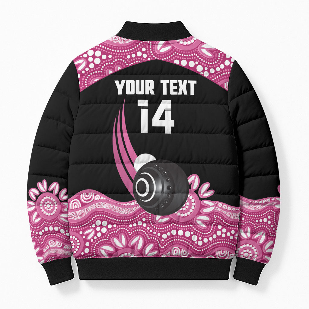 Bowls Australia Breast Cancer Custom Bomber Puffer Jacket Think Pink Aboriginal Art