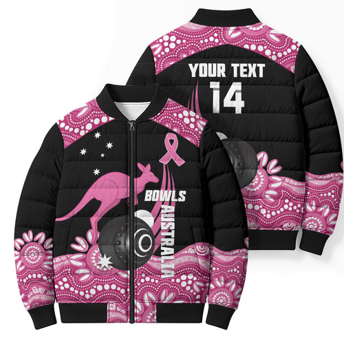 Bowls Australia Breast Cancer Custom Bomber Puffer Jacket Think Pink Aboriginal Art