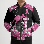 Bowls Australia Breast Cancer Custom Bomber Puffer Jacket Think Pink Aboriginal Art