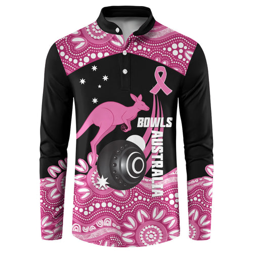 Bowls Australia Breast Cancer Custom Button Sweatshirt Think Pink Aboriginal Art