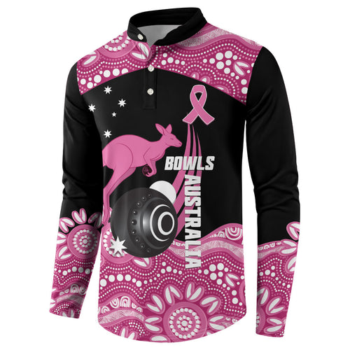 Bowls Australia Breast Cancer Custom Button Sweatshirt Think Pink Aboriginal Art