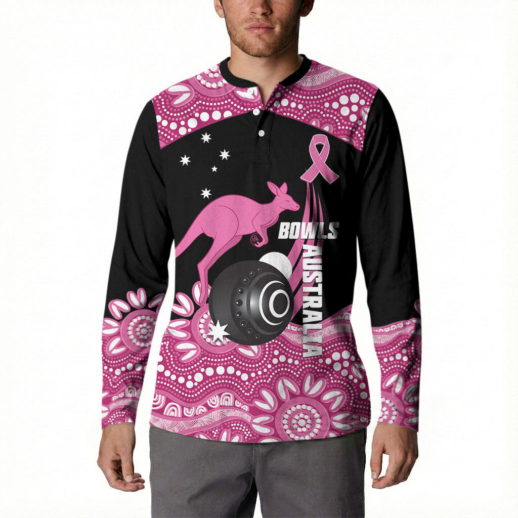 Bowls Australia Breast Cancer Custom Button Sweatshirt Think Pink Aboriginal Art