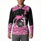 Bowls Australia Breast Cancer Custom Button Sweatshirt Think Pink Aboriginal Art