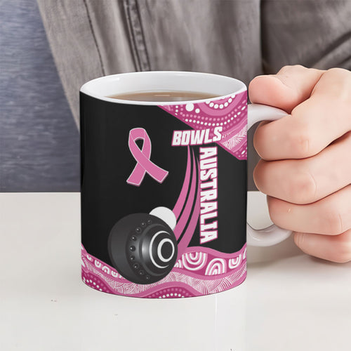 Bowls Australia Breast Cancer Custom Ceramic Mug Think Pink Aboriginal Art