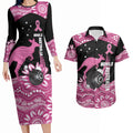 Bowls Australia Breast Cancer Custom Couples Matching Long Sleeve Bodycon Dress and Hawaiian Shirt Think Pink Aboriginal Art