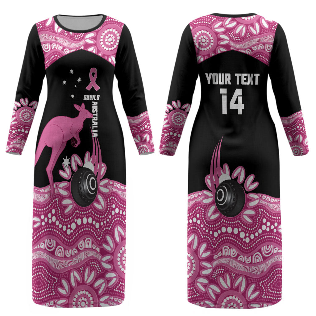 Bowls Australia Breast Cancer Custom Couples Matching Long Sleeve Bodycon Dress and Hawaiian Shirt Think Pink Aboriginal Art