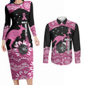 Bowls Australia Breast Cancer Custom Couples Matching Long Sleeve Bodycon Dress and Long Sleeve Button Shirt Think Pink Aboriginal Art