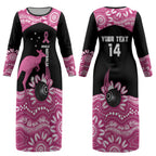 Bowls Australia Breast Cancer Custom Couples Matching Long Sleeve Bodycon Dress and Long Sleeve Button Shirt Think Pink Aboriginal Art