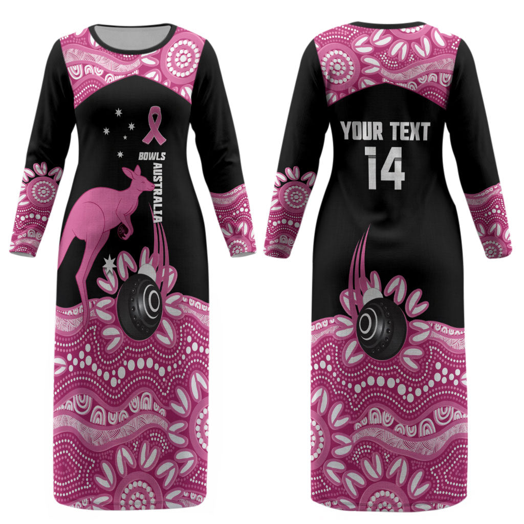 Bowls Australia Breast Cancer Custom Couples Matching Long Sleeve Bodycon Dress and Long Sleeve Button Shirt Think Pink Aboriginal Art