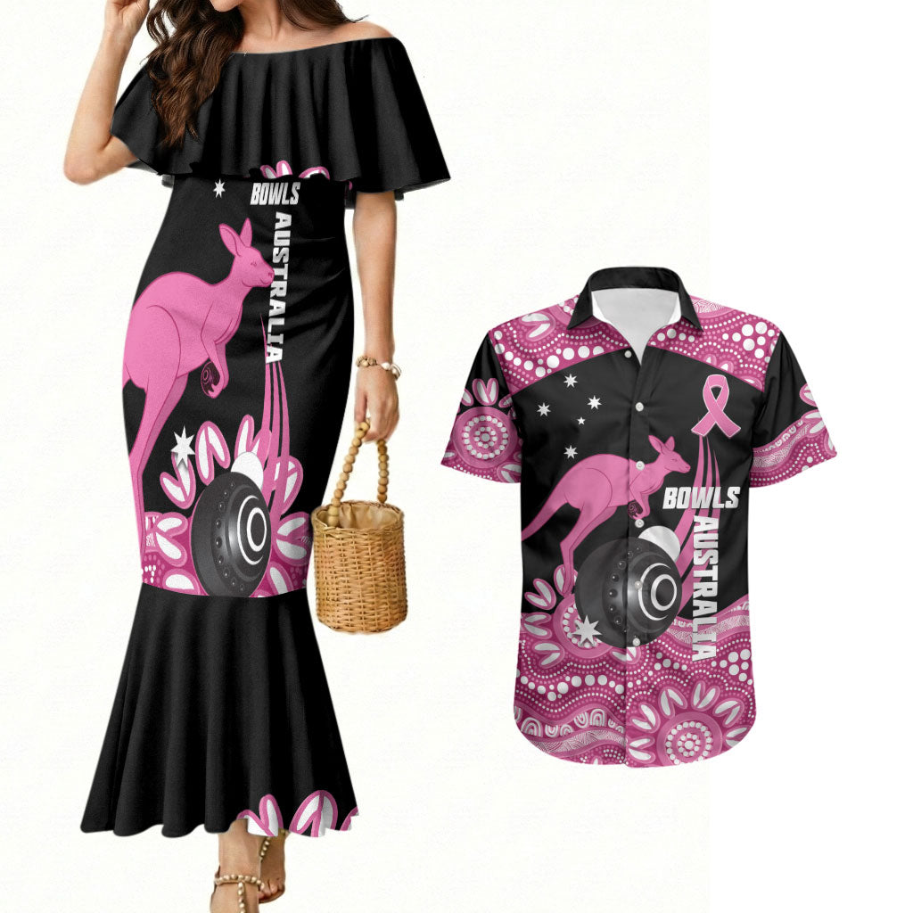 Bowls Australia Breast Cancer Custom Couples Matching Mermaid Dress and Hawaiian Shirt Think Pink Aboriginal Art