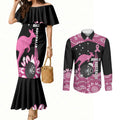 Bowls Australia Breast Cancer Custom Couples Matching Mermaid Dress and Long Sleeve Button Shirt Think Pink Aboriginal Art