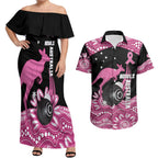 Bowls Australia Breast Cancer Custom Couples Matching Off Shoulder Maxi Dress and Hawaiian Shirt Think Pink Aboriginal Art