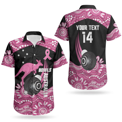 Bowls Australia Breast Cancer Custom Couples Matching Off Shoulder Maxi Dress and Hawaiian Shirt Think Pink Aboriginal Art