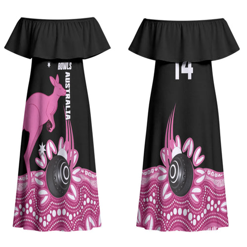 Bowls Australia Breast Cancer Custom Couples Matching Off Shoulder Maxi Dress and Hawaiian Shirt Think Pink Aboriginal Art