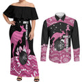 Bowls Australia Breast Cancer Custom Couples Matching Off Shoulder Maxi Dress and Long Sleeve Button Shirt Think Pink Aboriginal Art