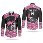 Bowls Australia Breast Cancer Custom Couples Matching Off Shoulder Maxi Dress and Long Sleeve Button Shirt Think Pink Aboriginal Art